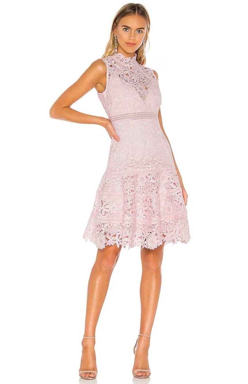 EUC Bardot Elise Lace Dress Pink Sz 8 M Mini Cocktail Wedding Guest Lined